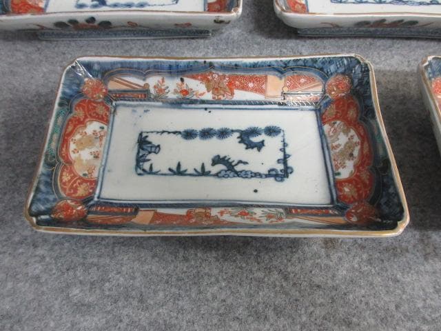 古伊万里富貴長春金彩染錦長皿5枚 [B26477]