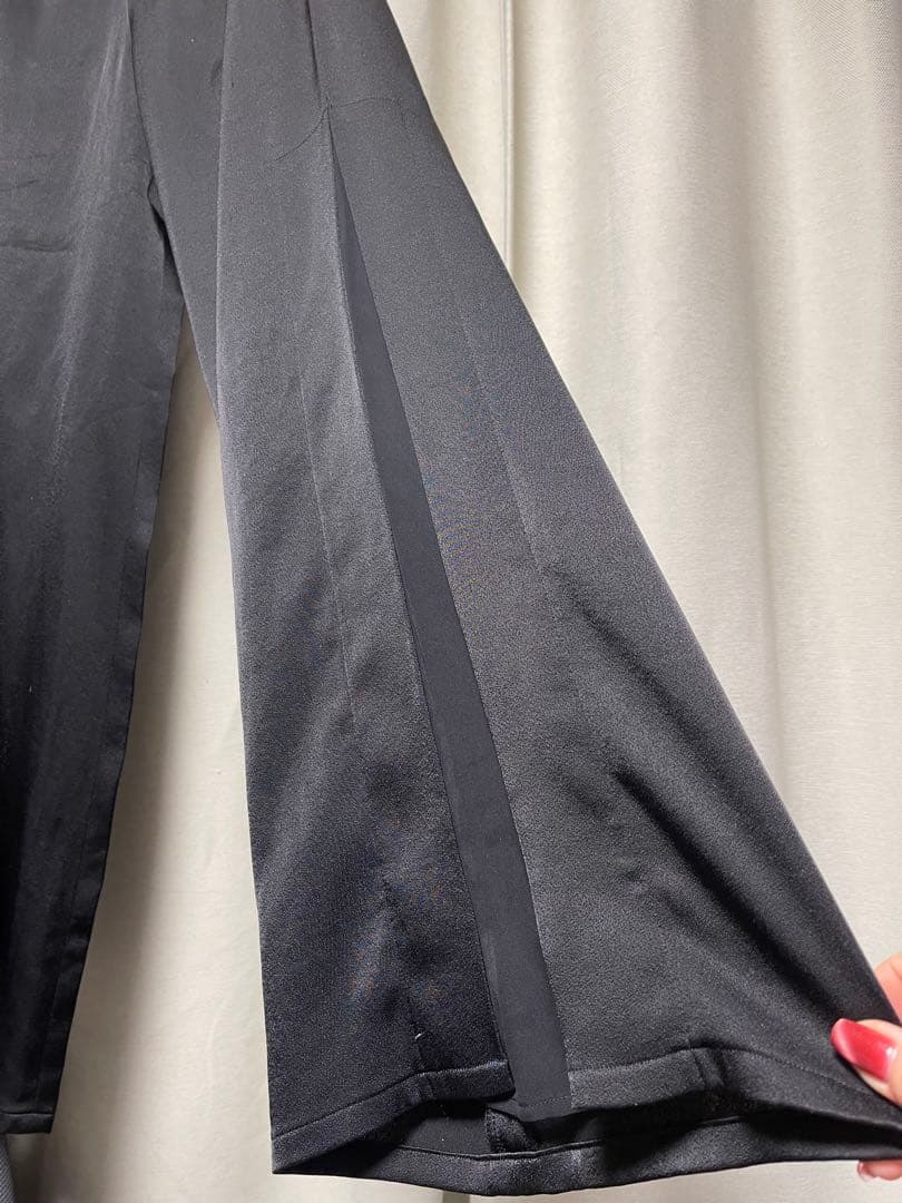 Charcot 黒ワイドパンツ シフォンスリット入 Mサイ社交ダンス