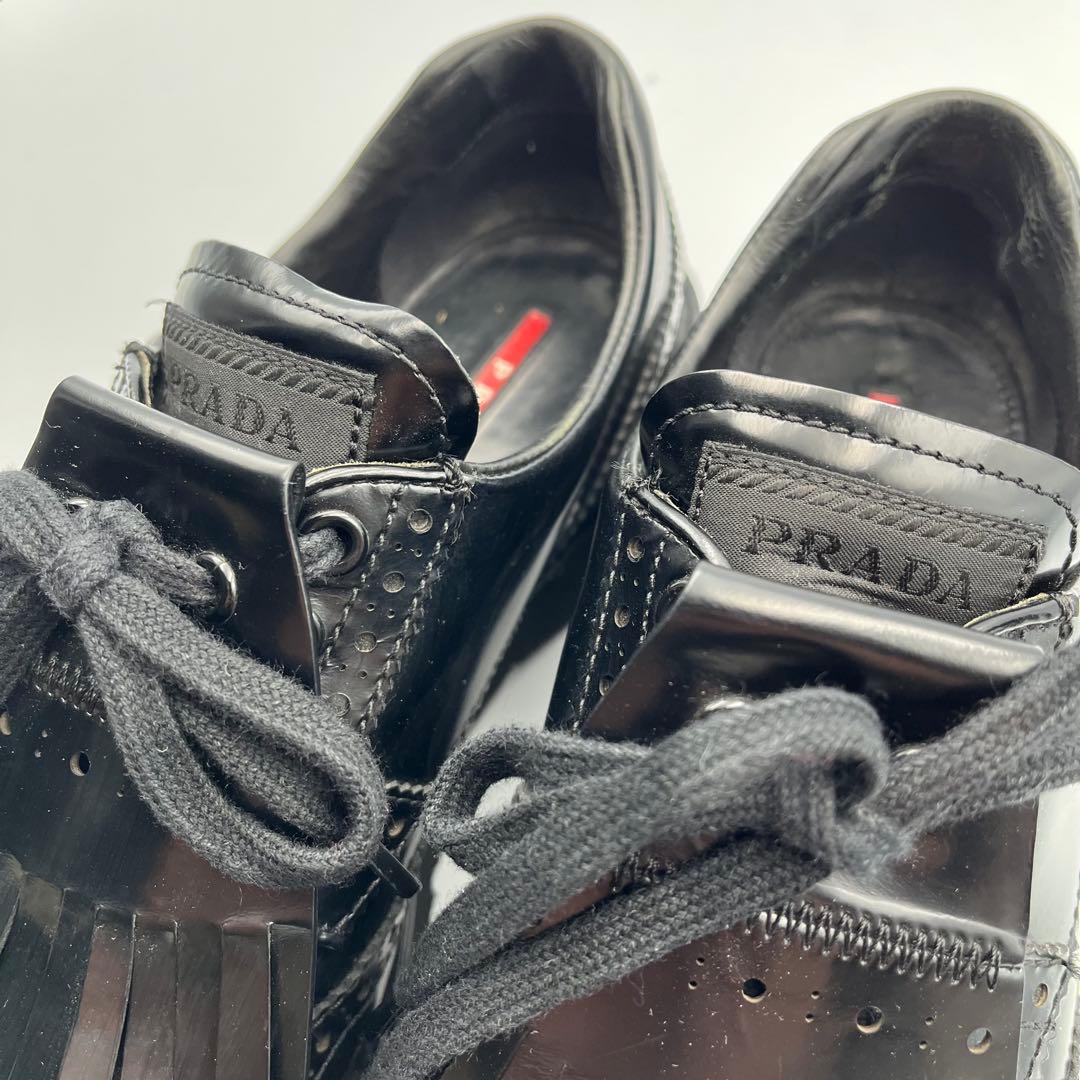 PRADA ゴルフシューズ フリンジ メダリオン 革靴 レザー 黒