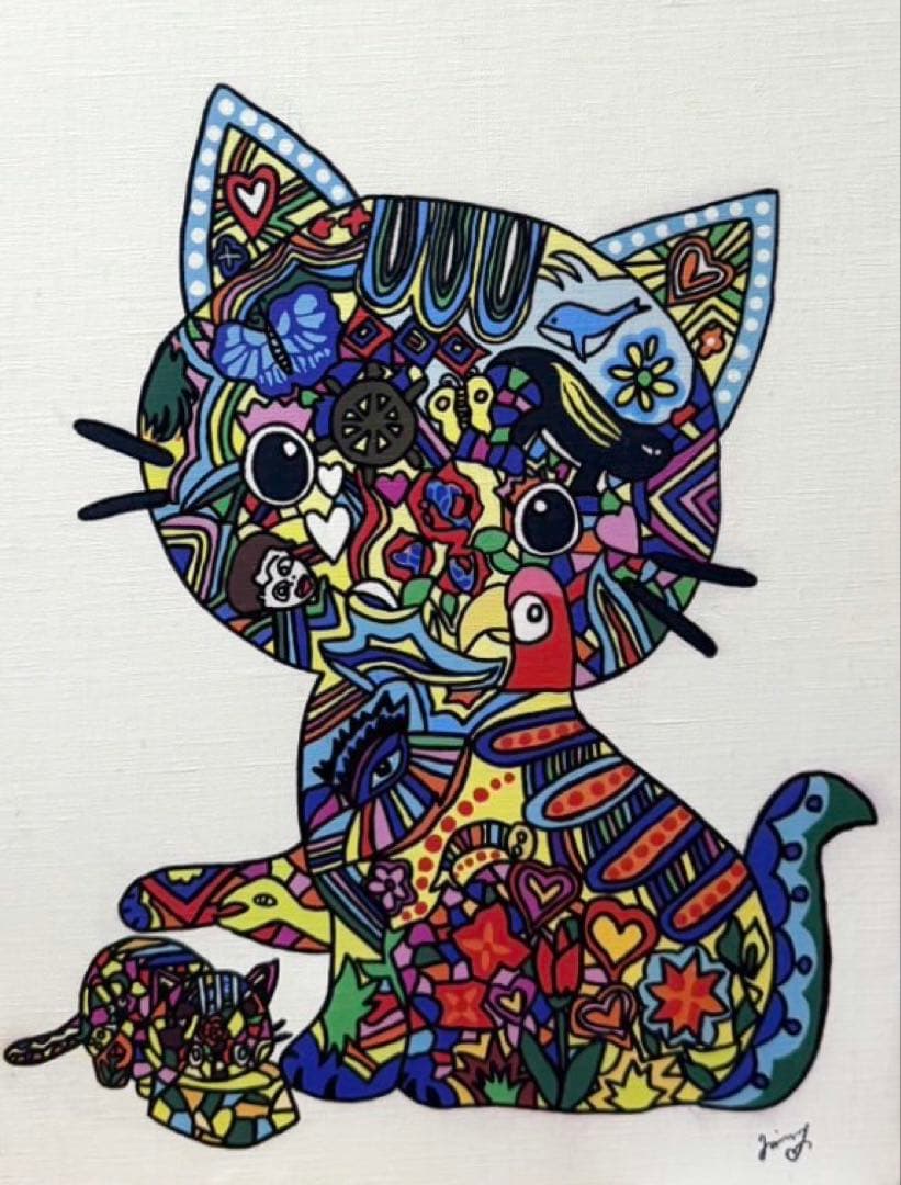 【F6号】ジミー大西（森）手描き/表裏サイン有り/油彩/アクリル/絵画/額縁有り