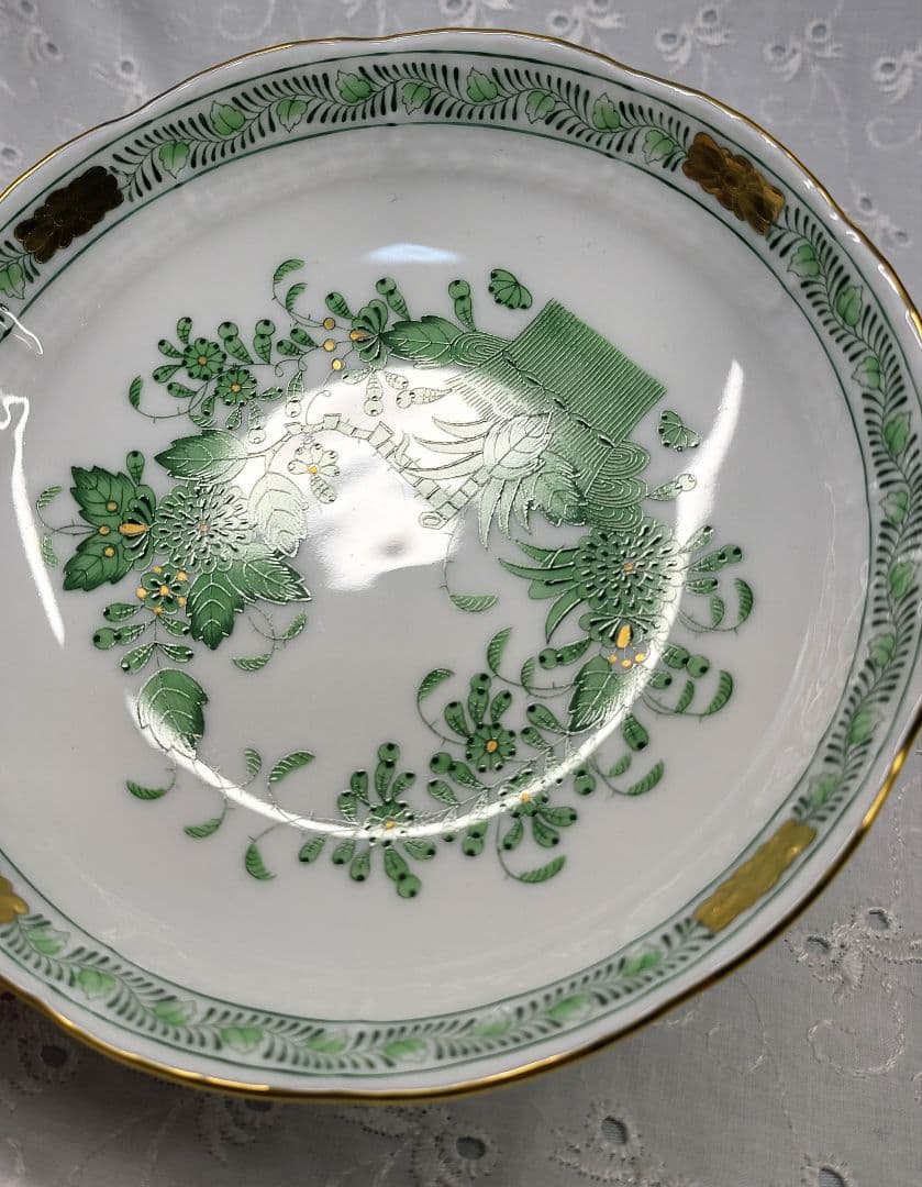 未使用✨ヘレンド インドの華 小皿 フルーツボウル✨グリーン 花 金彩キラキラ