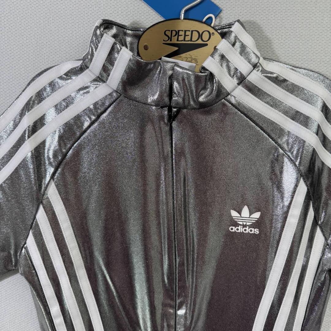 adidas アディダス ボディスーツ レオタード ブルマ 光沢 シルバー M