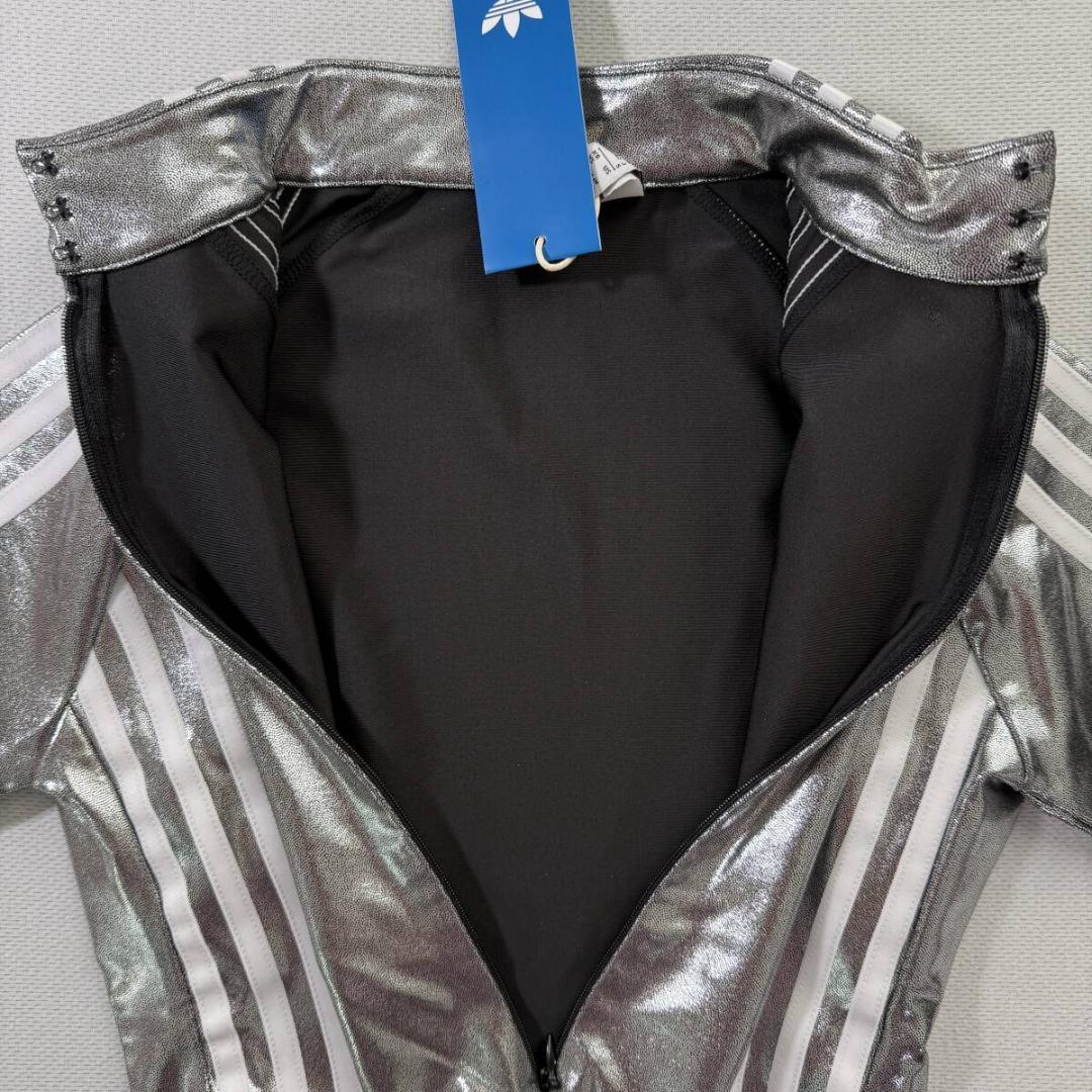 adidas アディダス ボディスーツ レオタード ブルマ 光沢 シルバー M