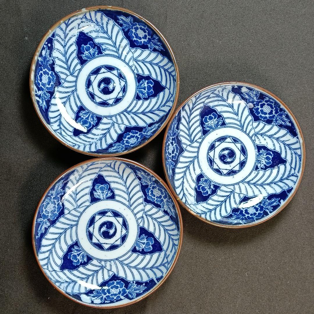 113　小皿 10枚セット 印判皿 染付皿 伊万里焼 アンティーク 時代物 器