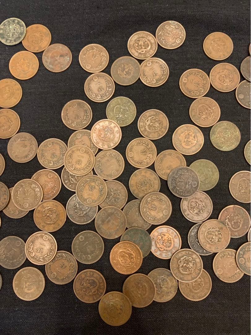 近代貨幣　2銭銅貨　竜1銭銅貨　稲1銭青銅貨　桐1銭青銅貨　カラス1銭青銅貨