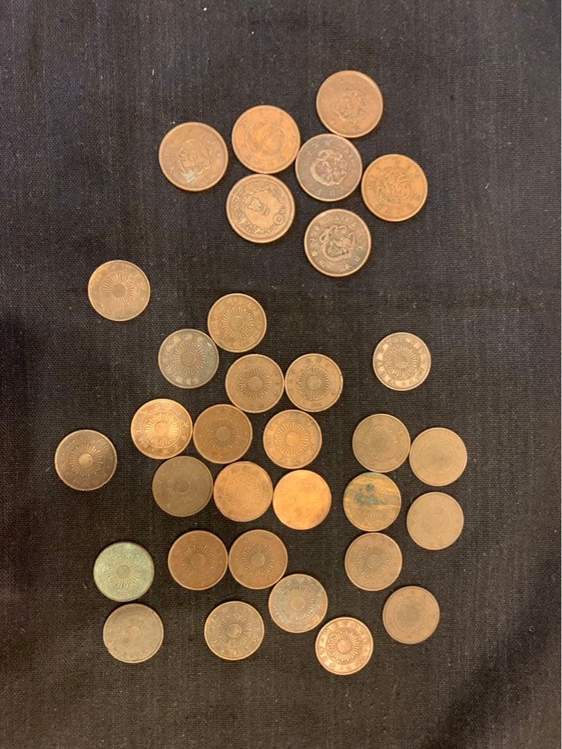 近代貨幣　2銭銅貨　竜1銭銅貨　稲1銭青銅貨　桐1銭青銅貨　カラス1銭青銅貨