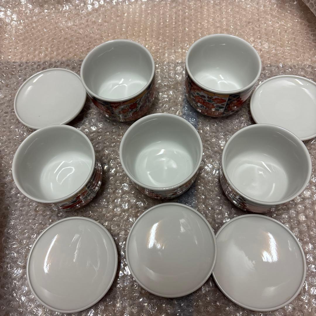 有田焼　南風窯 蒸し碗揃　5客　茶碗蒸し　色絵　青海波　古伊万里　赤絵　染錦