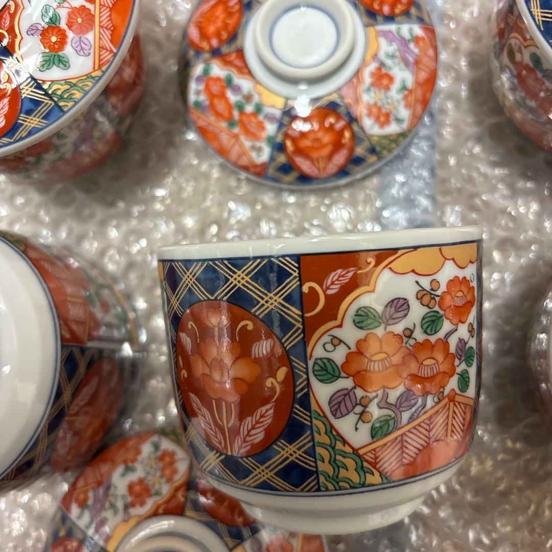 有田焼　南風窯 蒸し碗揃　5客　茶碗蒸し　色絵　青海波　古伊万里　赤絵　染錦
