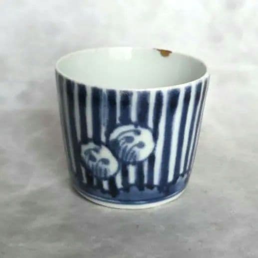 古伊万里　染付　猪口　向付　縞　雪輪　酒器　江戸時代　骨董　金継ぎ