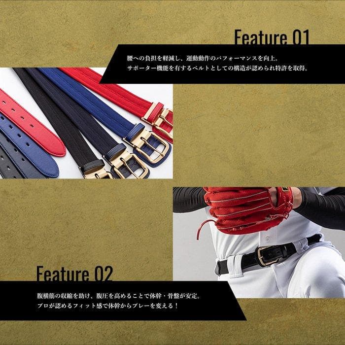 野球専用ベルト　コアエナジー 3　サイズ調整可能　ブラック /シルバー　ベルト