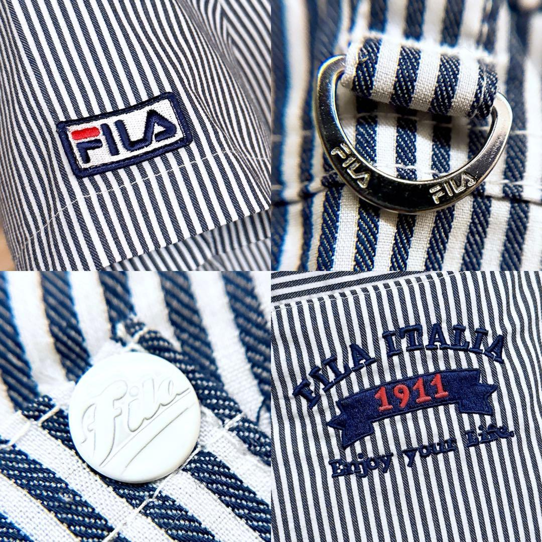 美品【フィラゴルフ】ゴルフ ストライプ 半袖 ポロシャツ ワンピース M 紺×白
