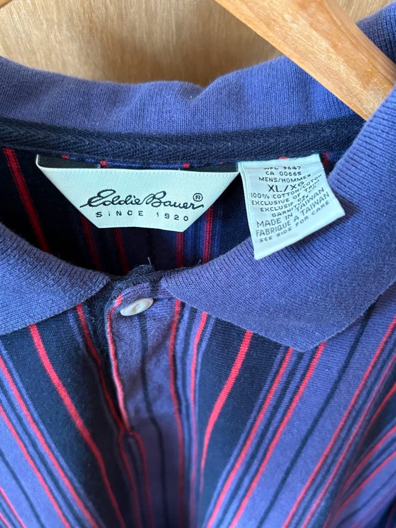 Eddie Bauer ストライプ 長袖ポロシャツ XL