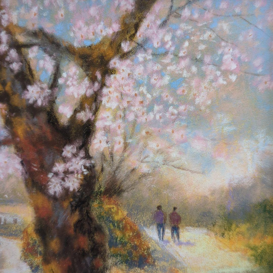 桜　パステル画 　額、マット付き　風景画　原画　絵画　春