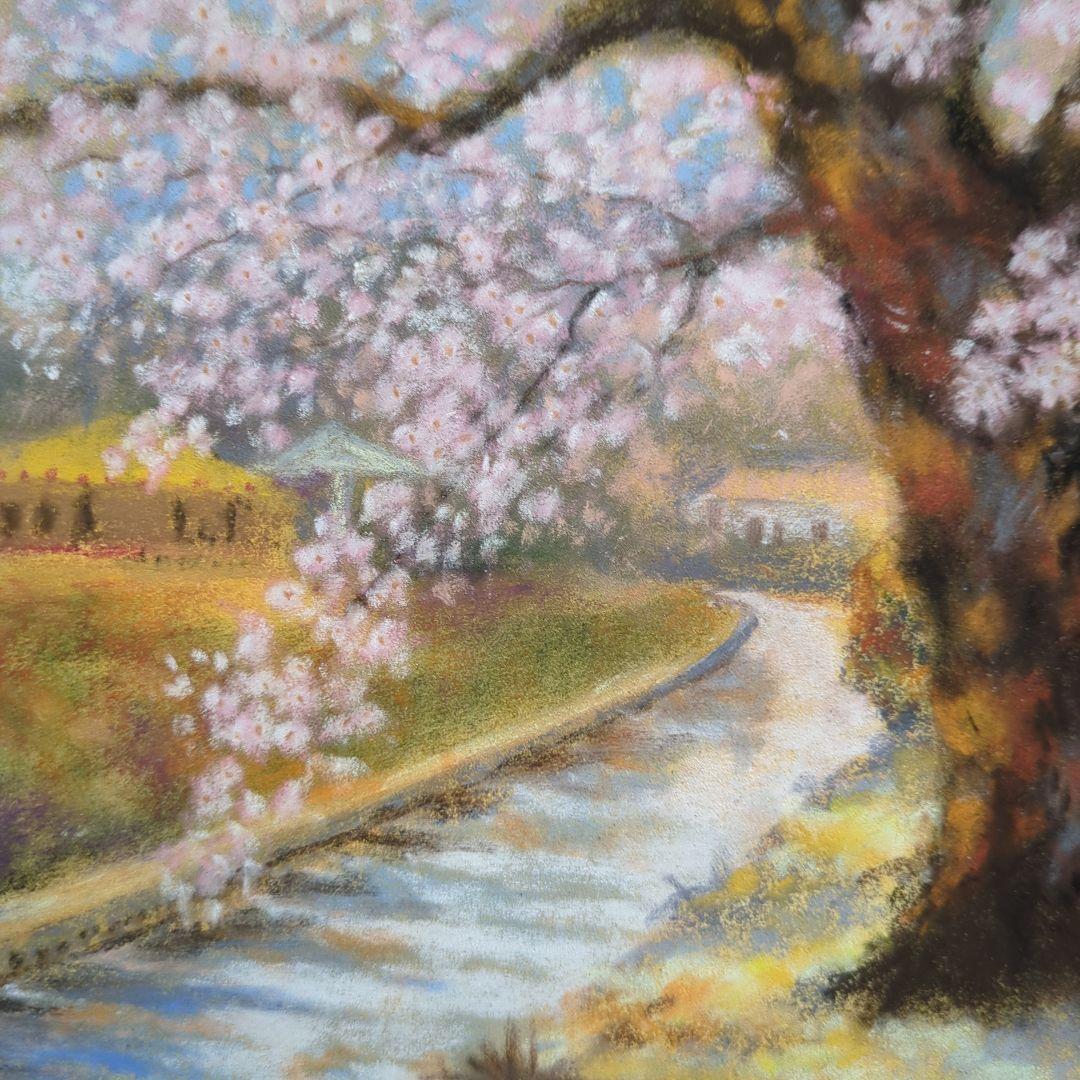 桜　パステル画 　額、マット付き　風景画　原画　絵画　春