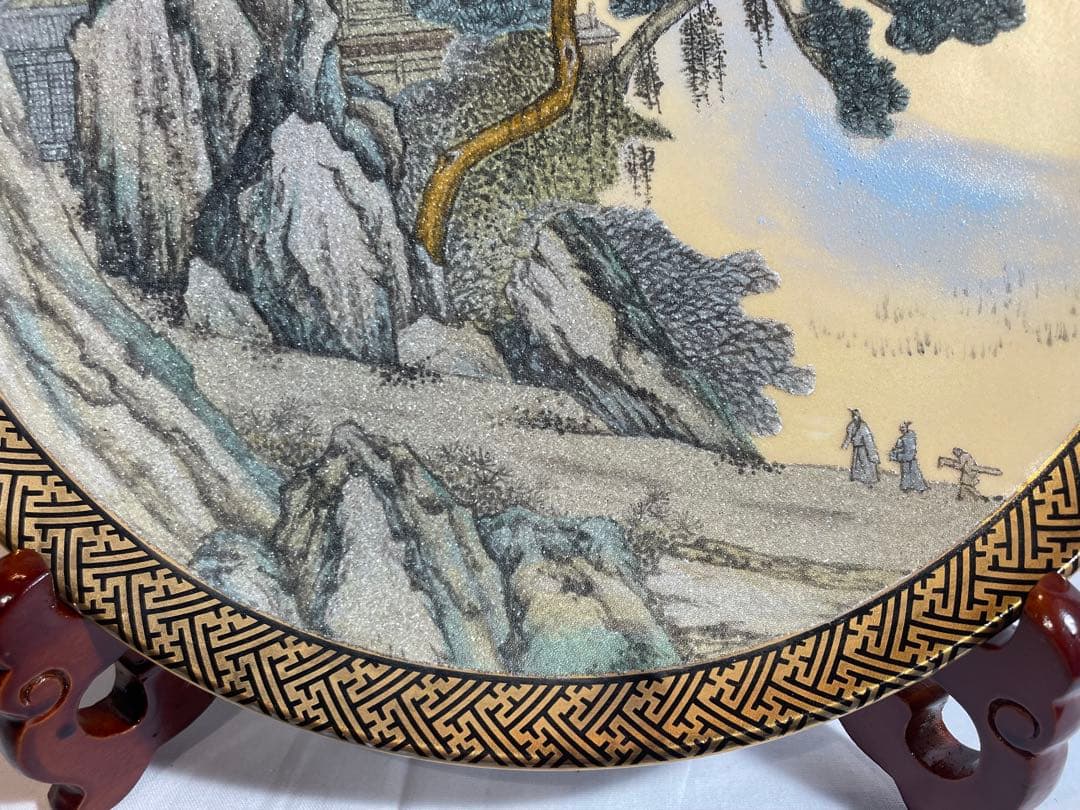 中国古美術・陶磁器の中皿・風景絵・置物茶道具