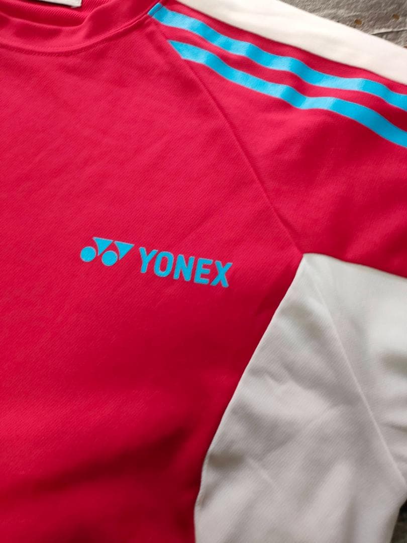 YONEXゲームシャツ 半袖レッド×ホワイト×ブルー バドミントン テニス M