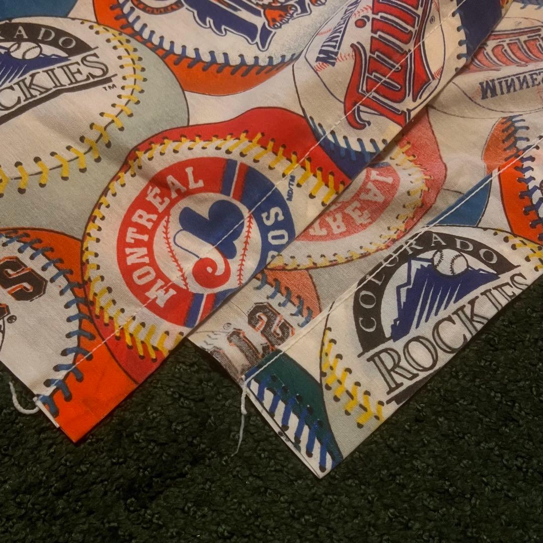 【MLB 1994公式】ヴィンテージ ベースボール 総柄 フラットシーツ