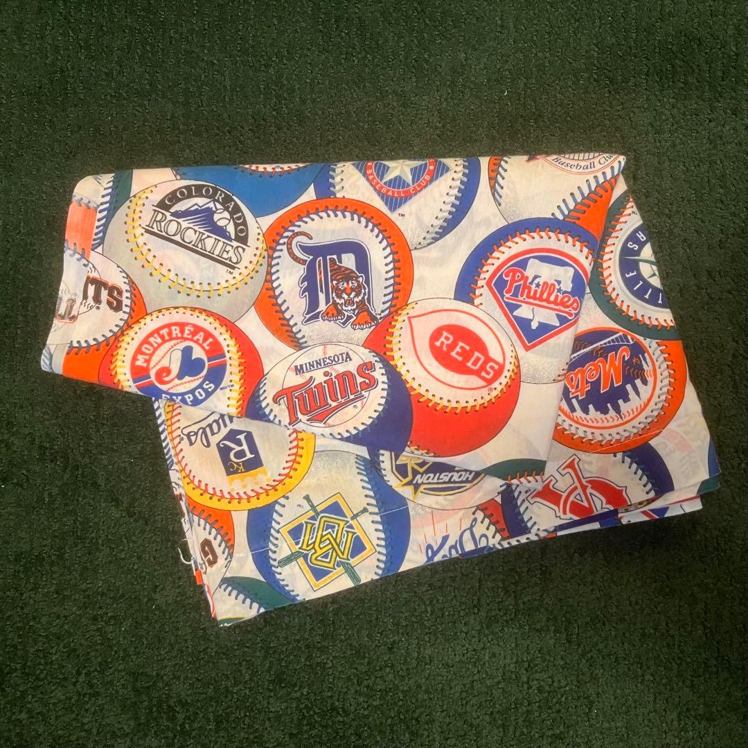 【MLB 1994公式】ヴィンテージ ベースボール 総柄 フラットシーツ