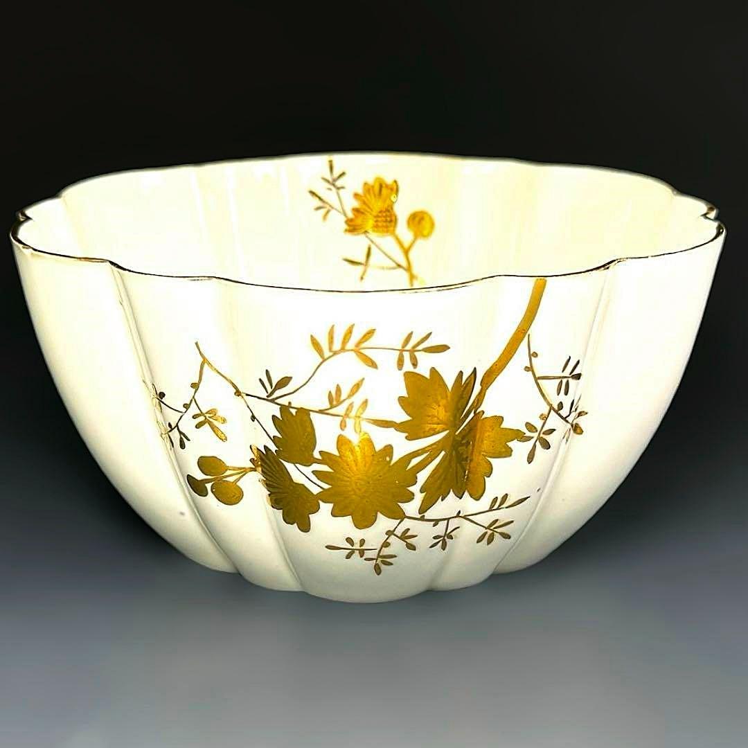 ■19世紀 英国 フォリー(ワイルマン シェリー)金彩 菊花装飾 シュガーボウル