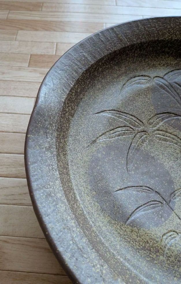 【S-01】竹彫刻の陶器皿　12号　36.5cm