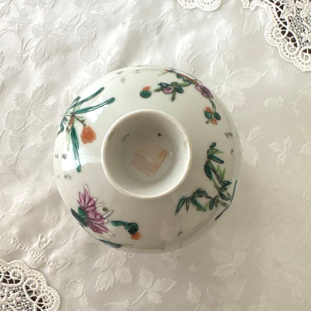 中国古美術 清末民国　粉彩 四季の花　染め付け　蓋付き器