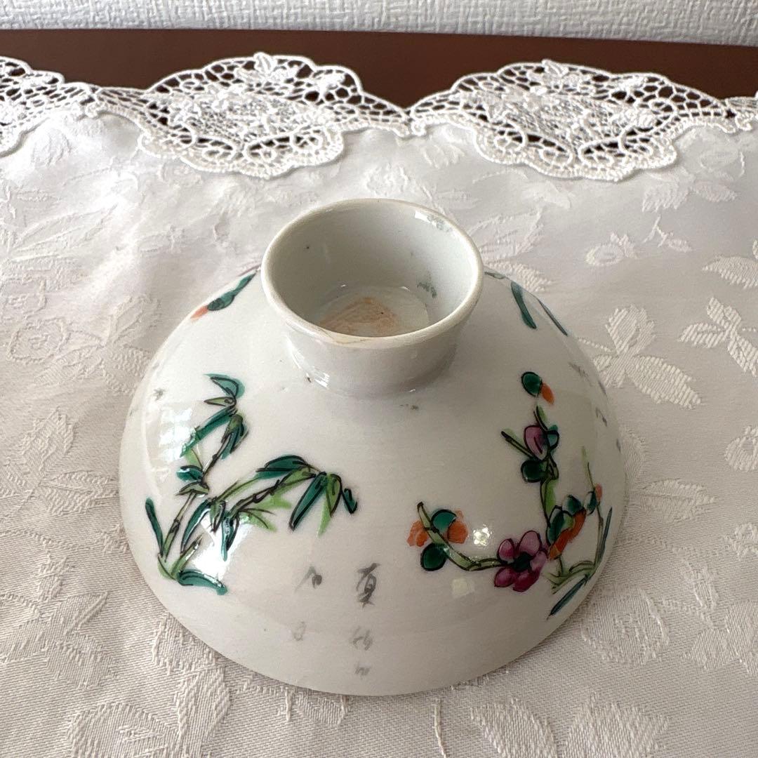 中国古美術 清末民国　粉彩 四季の花　染め付け　蓋付き器