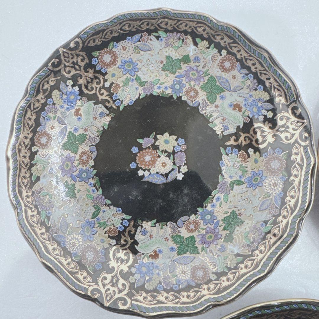 美濃焼 庫山窯 前畑陶器 金花詰 蒼園 銘々皿揃 5枚セット 金彩 鹿 中皿