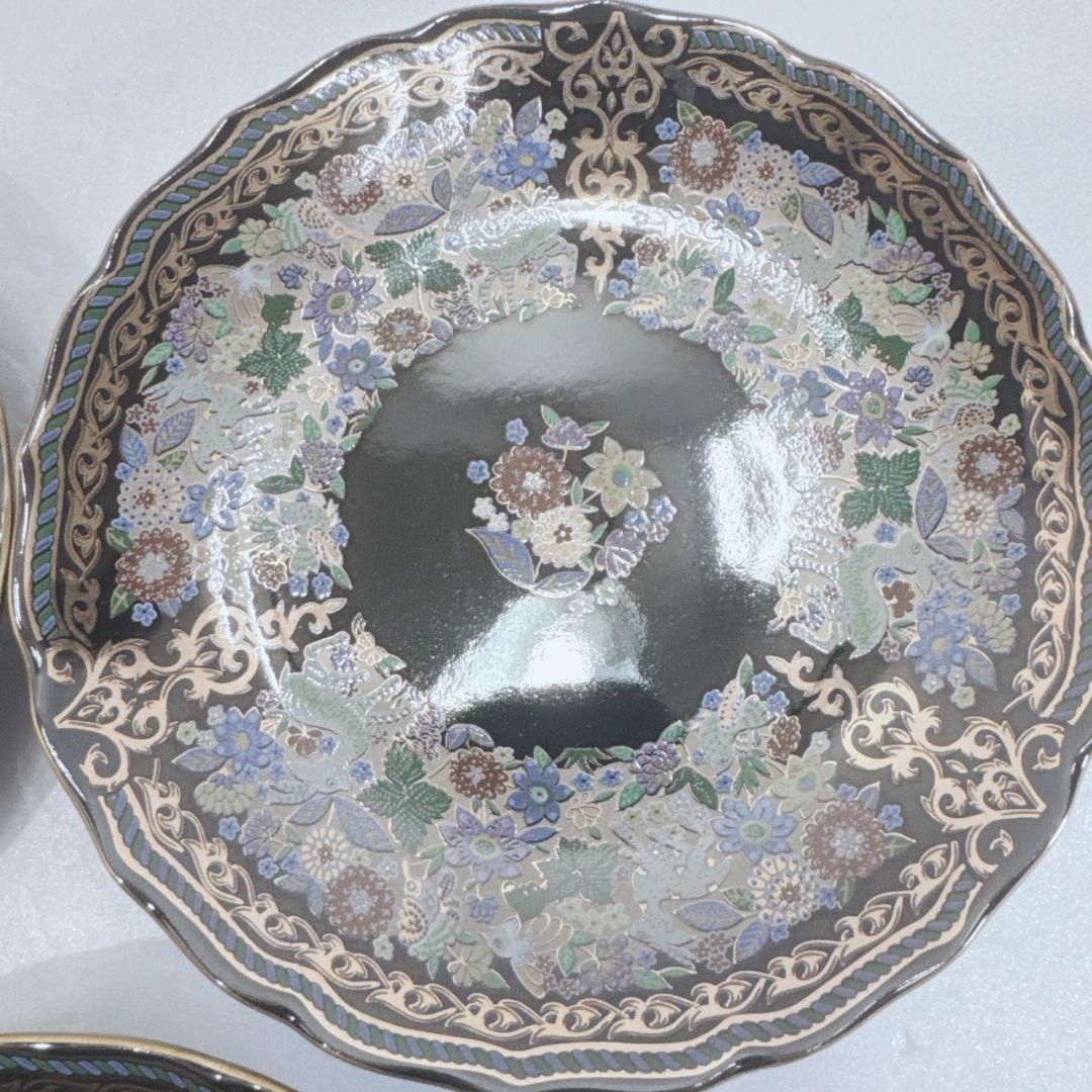 美濃焼 庫山窯 前畑陶器 金花詰 蒼園 銘々皿揃 5枚セット 金彩 鹿 中皿