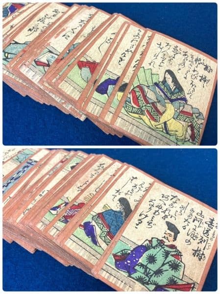 百人一首 かるた 木箱付き：古玩具