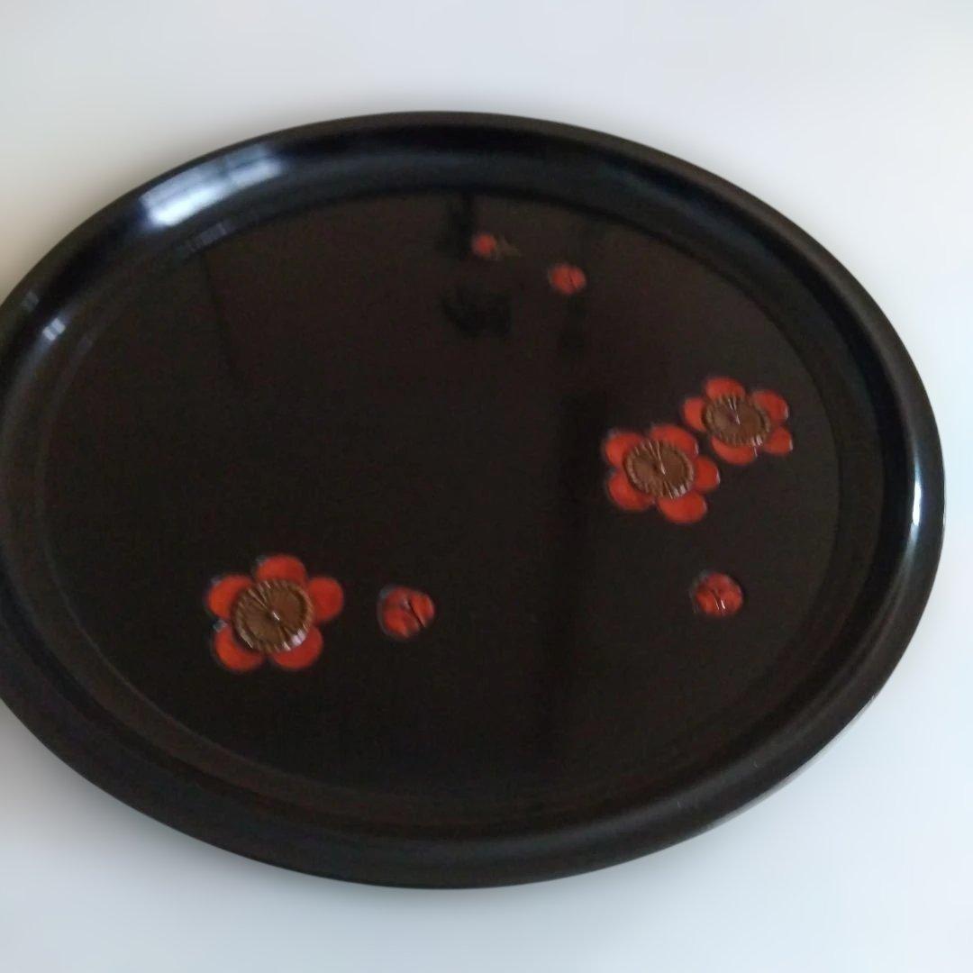 作者彫り付き漆塗りおひつ花模様 お盆しゃもじ付き