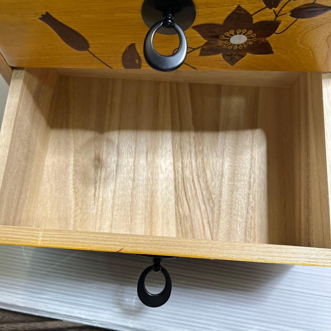 木箱　木の引き出し　　木の工芸品　くさ忠　貝入鉄仙　ニッ引出　TK-127