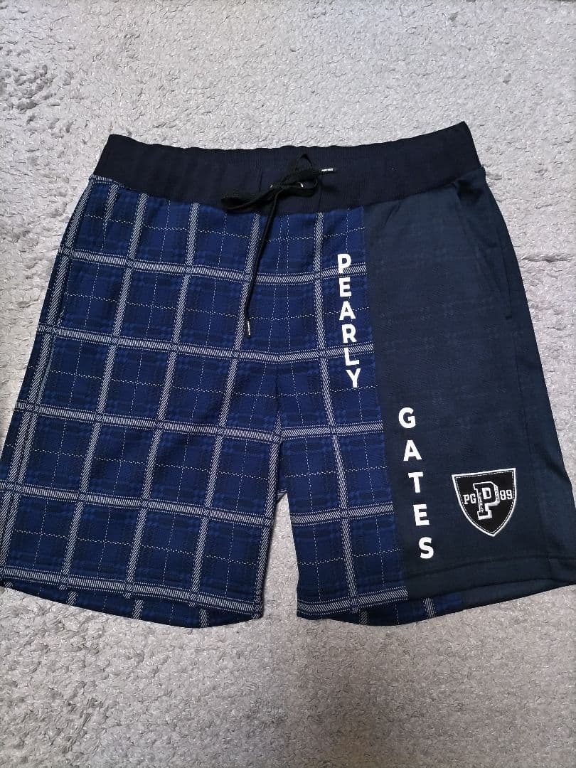 パーリーゲイツ　スウェット　ハーフパンツ　ブルー系　チェック柄