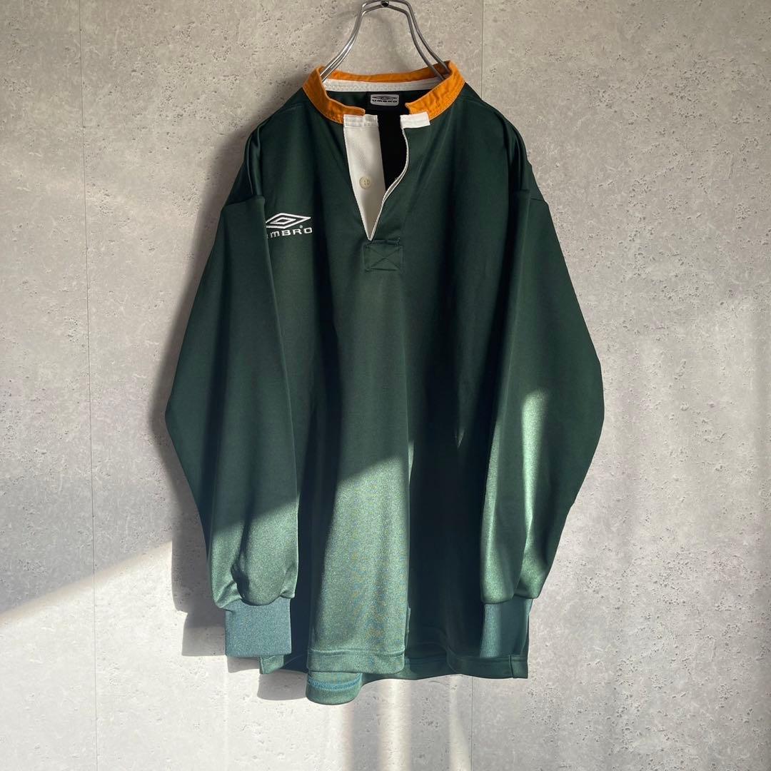 90s 00s アンブロ 刺繍ロゴ 長袖 ノーカラー ラガーシャツ 日本製
