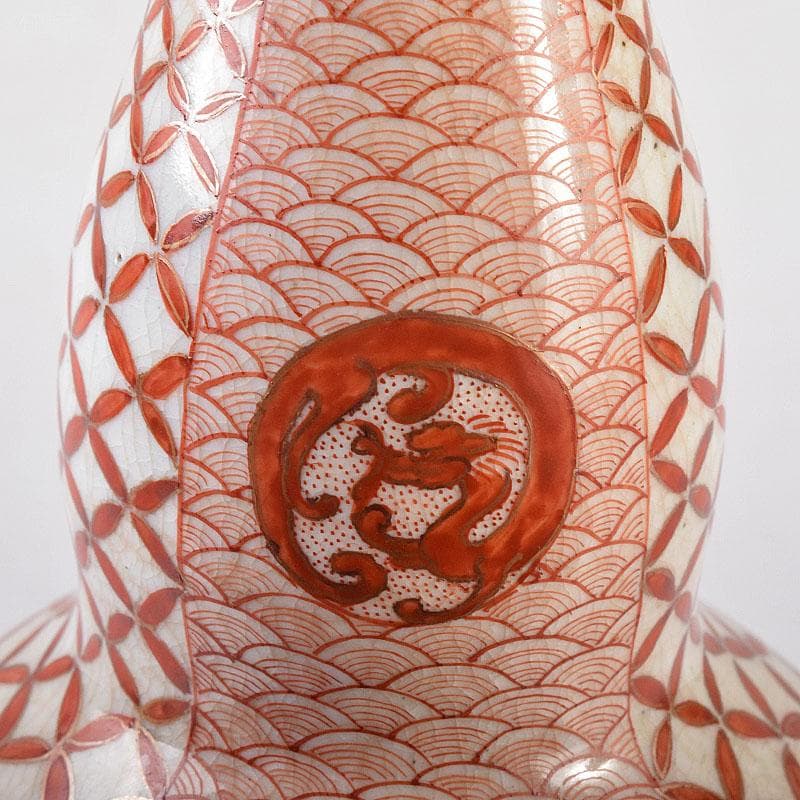 九谷焼　赤絵　人物文　葫蘆瓶　徳利　時代箱付　M　R8640