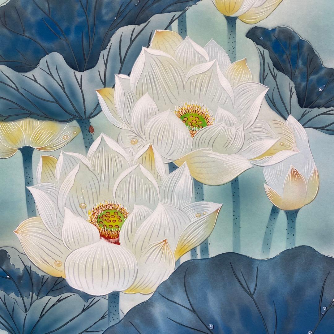 美品 掛け軸 棚田清光作 黎明白蓮華図 共箱 縁起物 極楽浄土