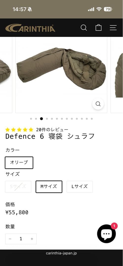 CARINTHIA Defence 6 寝袋 Mサイズ