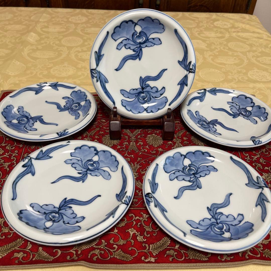 源右衛門窯　 染付唐花牡丹絵　銘々皿、取皿