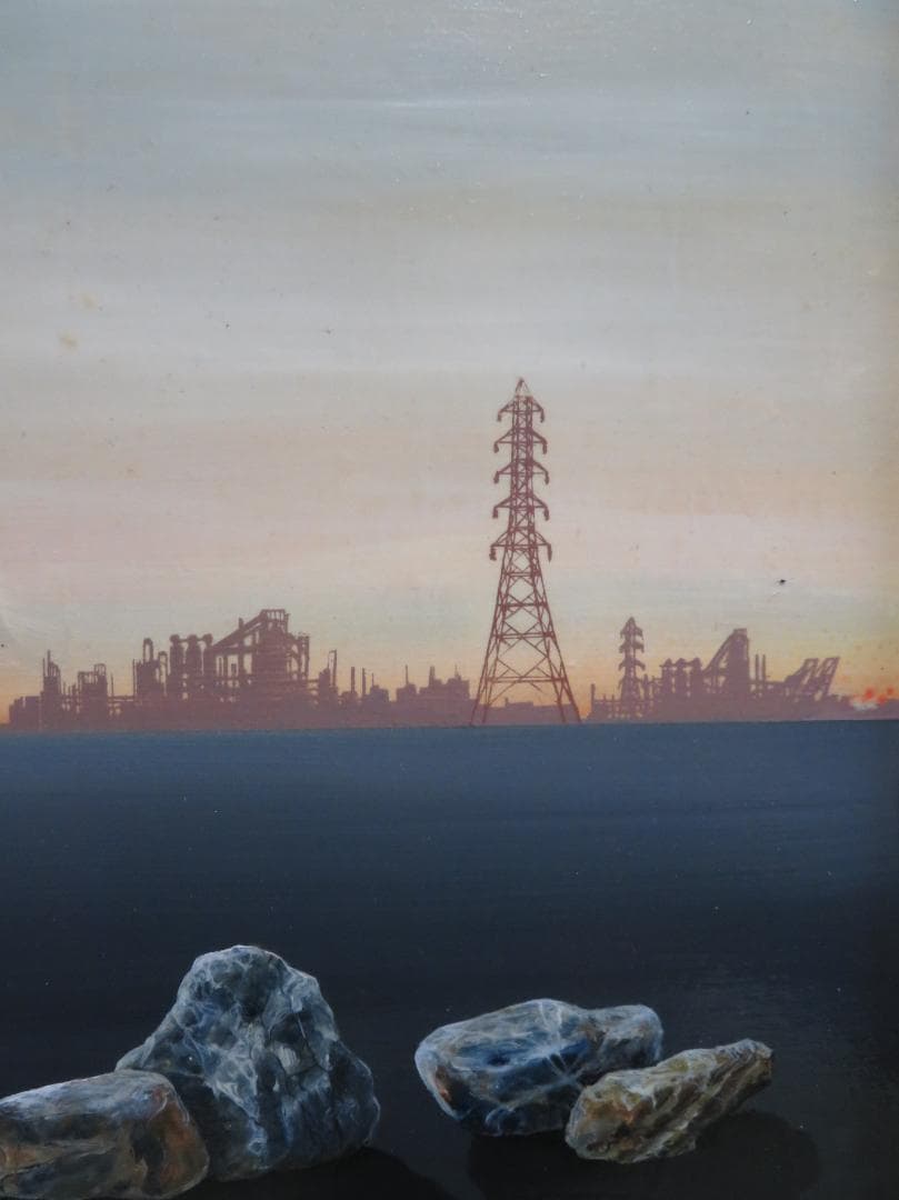 出口修　「夕ぐれと石」　油彩F6号　リアリズム　ローマ法皇絵画献納画家　１枚の繪
