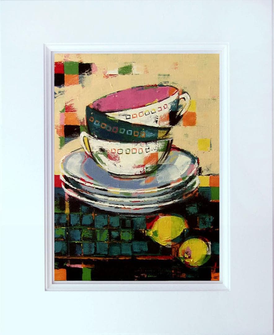 油絵菅家令子絵 絵画インテリア額付(白)uF6-060203 静物 カップレモン