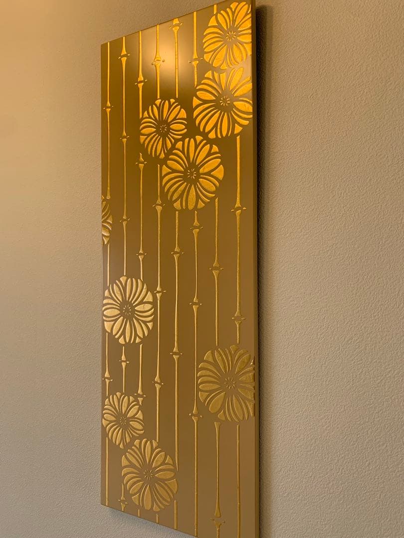 箔一 金沢箔 アートパネル 25×70cm 菊 竹 金箔 壁掛け インテリア