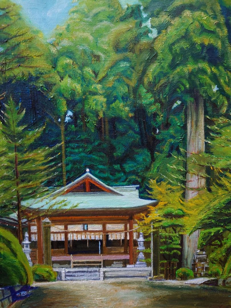神社の油絵 絵画 油彩 F8サイズ