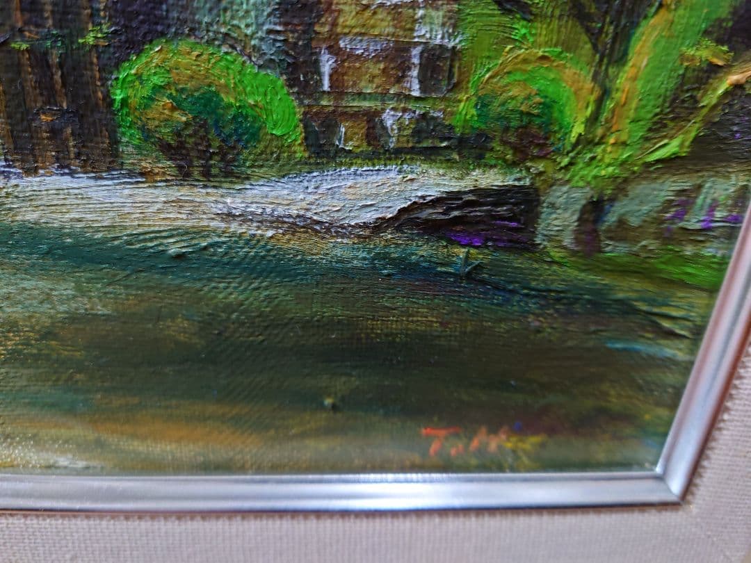 神社の油絵 絵画 油彩 F8サイズ