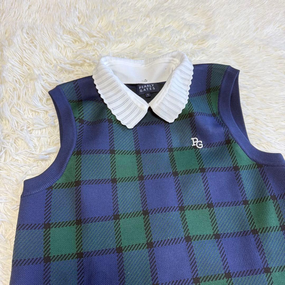 【パーリーゲイツ】美品 ニットワンピース チェック ノースリーブ 1 2way