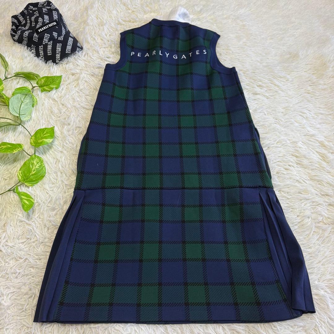 【パーリーゲイツ】美品 ニットワンピース チェック ノースリーブ 1 2way