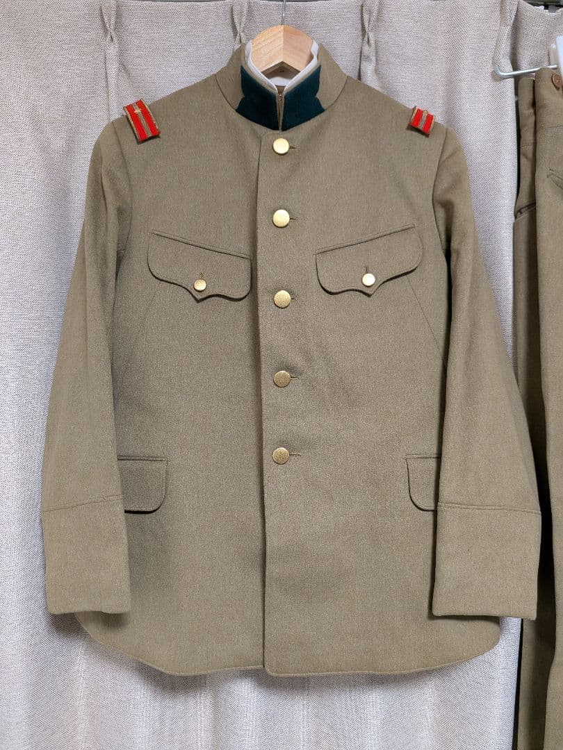 実物　日本陸軍　四五式軍衣　上下揃い　軍帽、階級章付