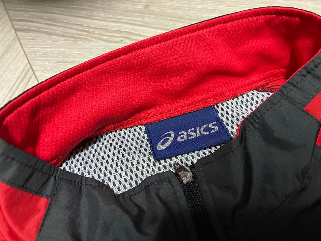 00s asics ナイロンジャケット XL 黒赤 ハーフジップ