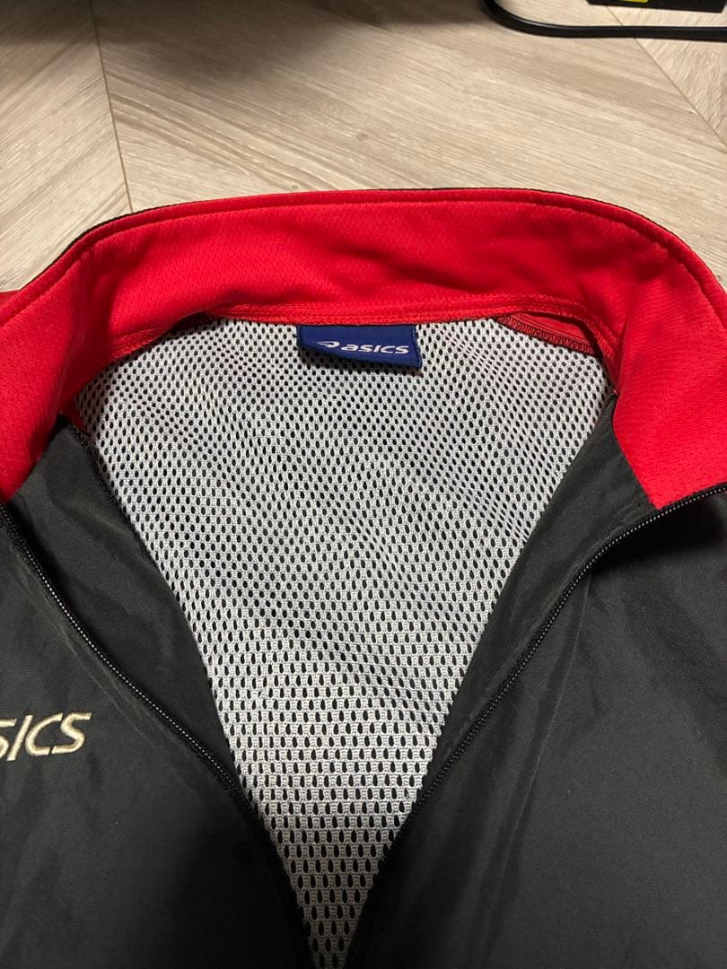 00s asics ナイロンジャケット XL 黒赤 ハーフジップ