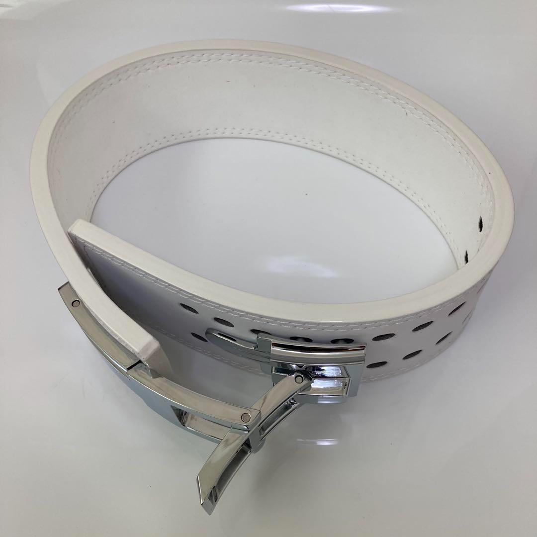 新品 パワーベルト レバーアクション Mサイズ 本革 白ベルト×光沢銀 可変式