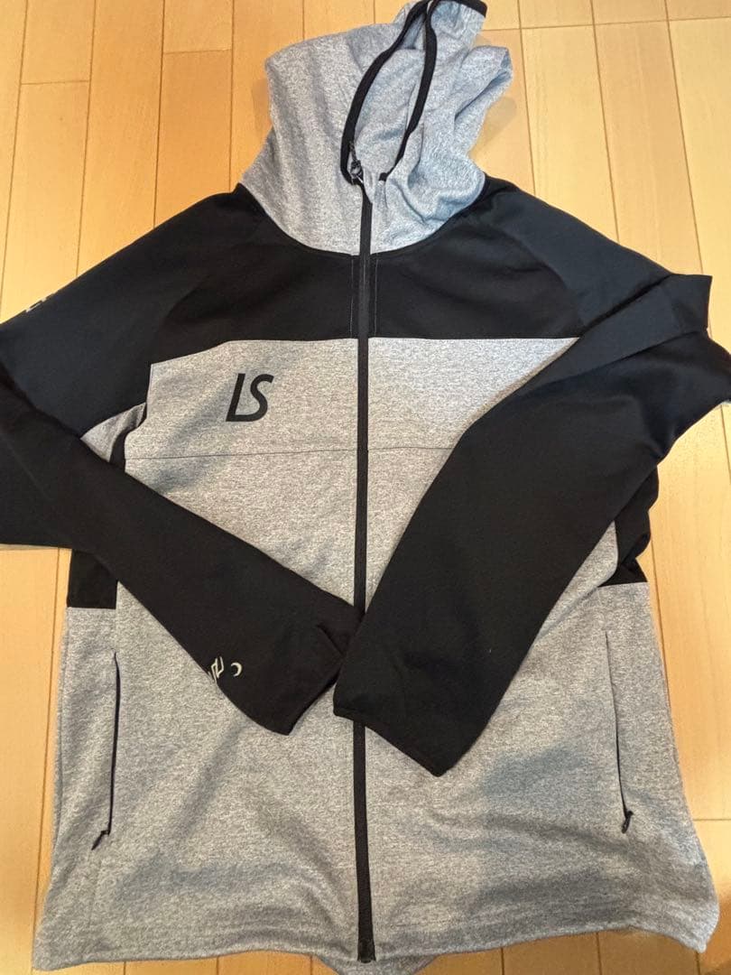 LS フード付きジャージ グレー/ブラック、上下セット、送料無料