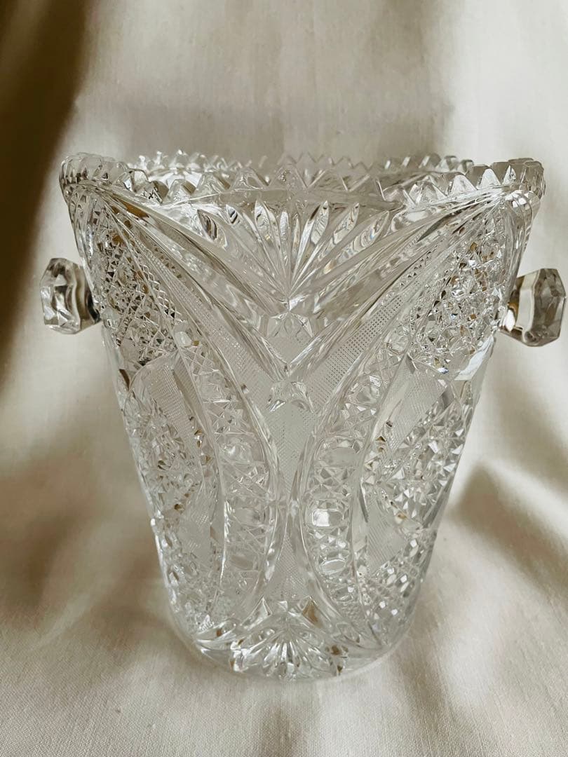 美品　ボヘミアクリスタルハンドカットガラス　花瓶　花器　ヴィンテージ